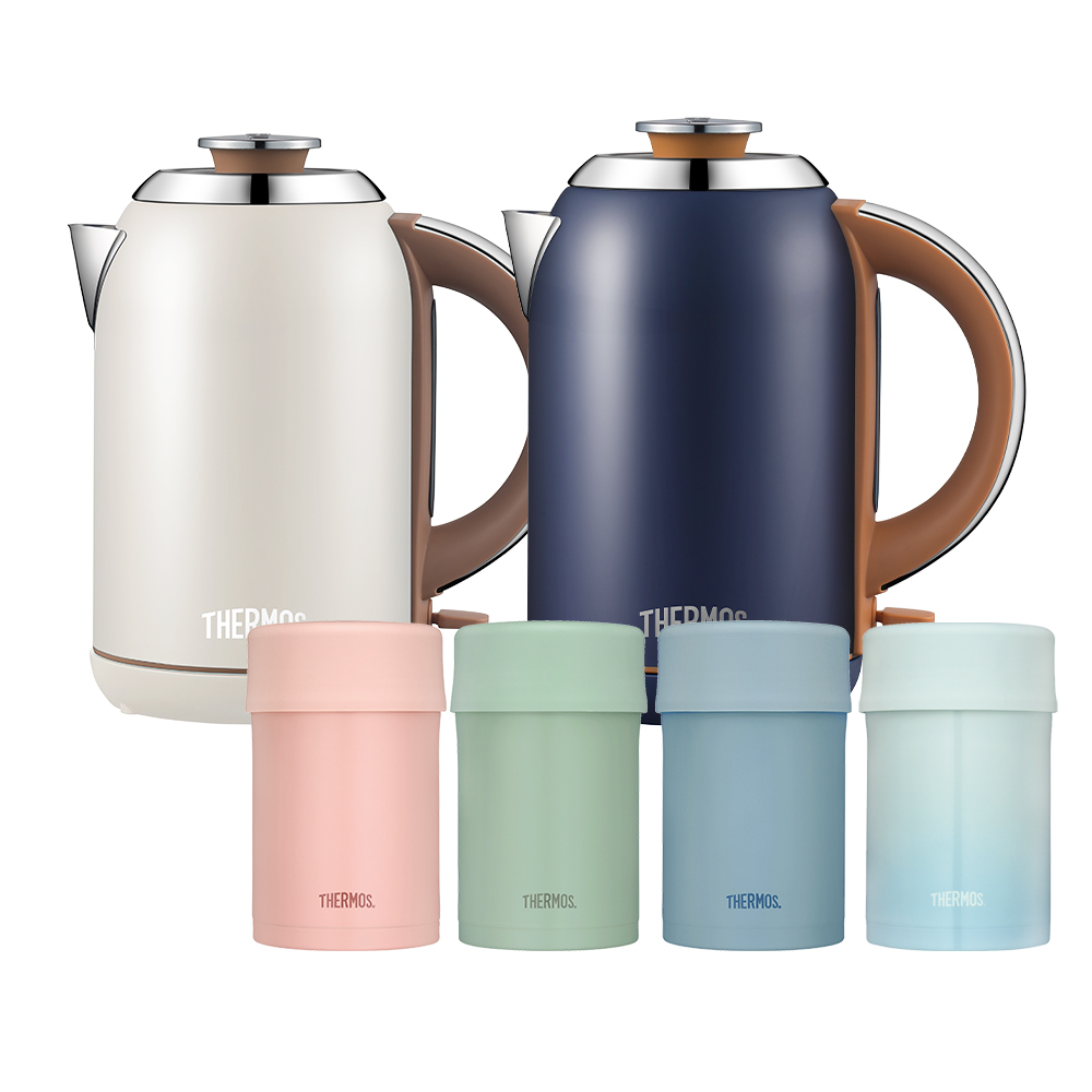 【THERMOS膳魔師】不銹鋼電熱水壺+燜燒罐500ml優惠組