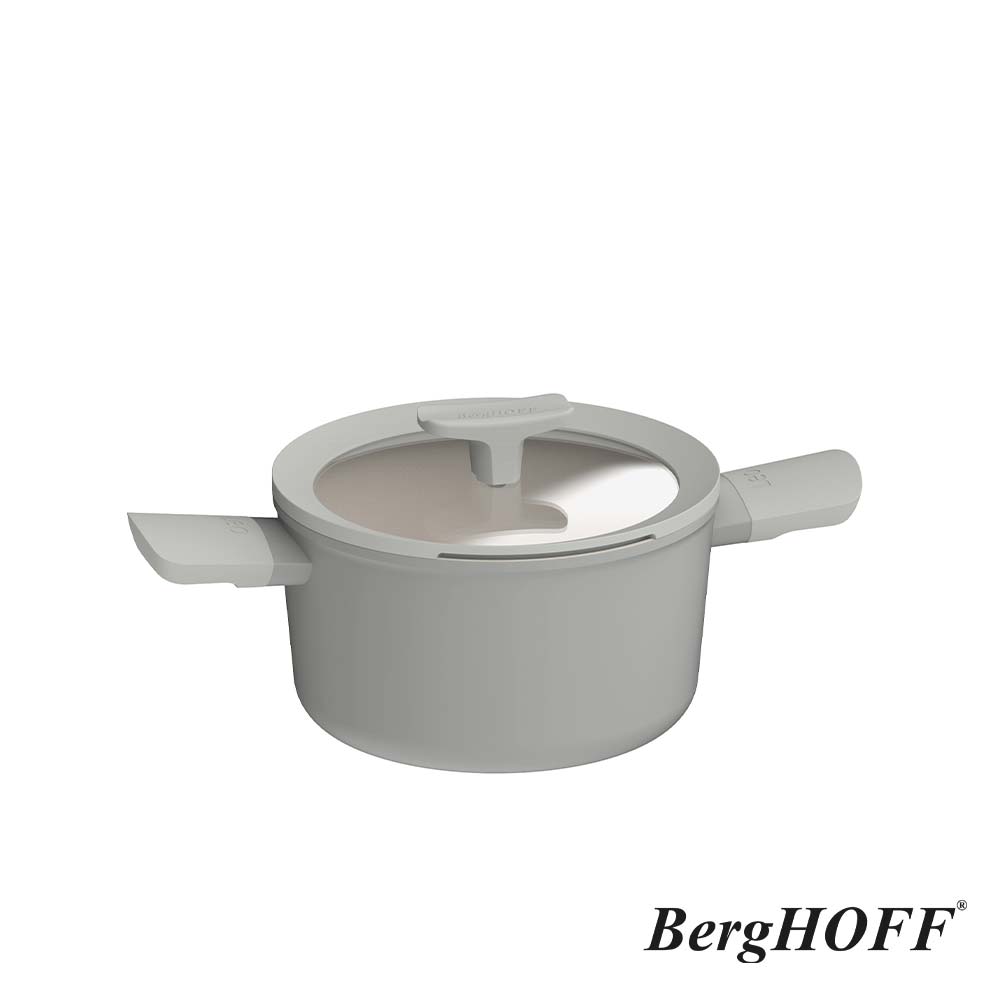 【BergHOFF貝高福】Balance陶瓷塗層不沾鍋系列_雙耳含蓋湯鍋_20cm_月霧灰