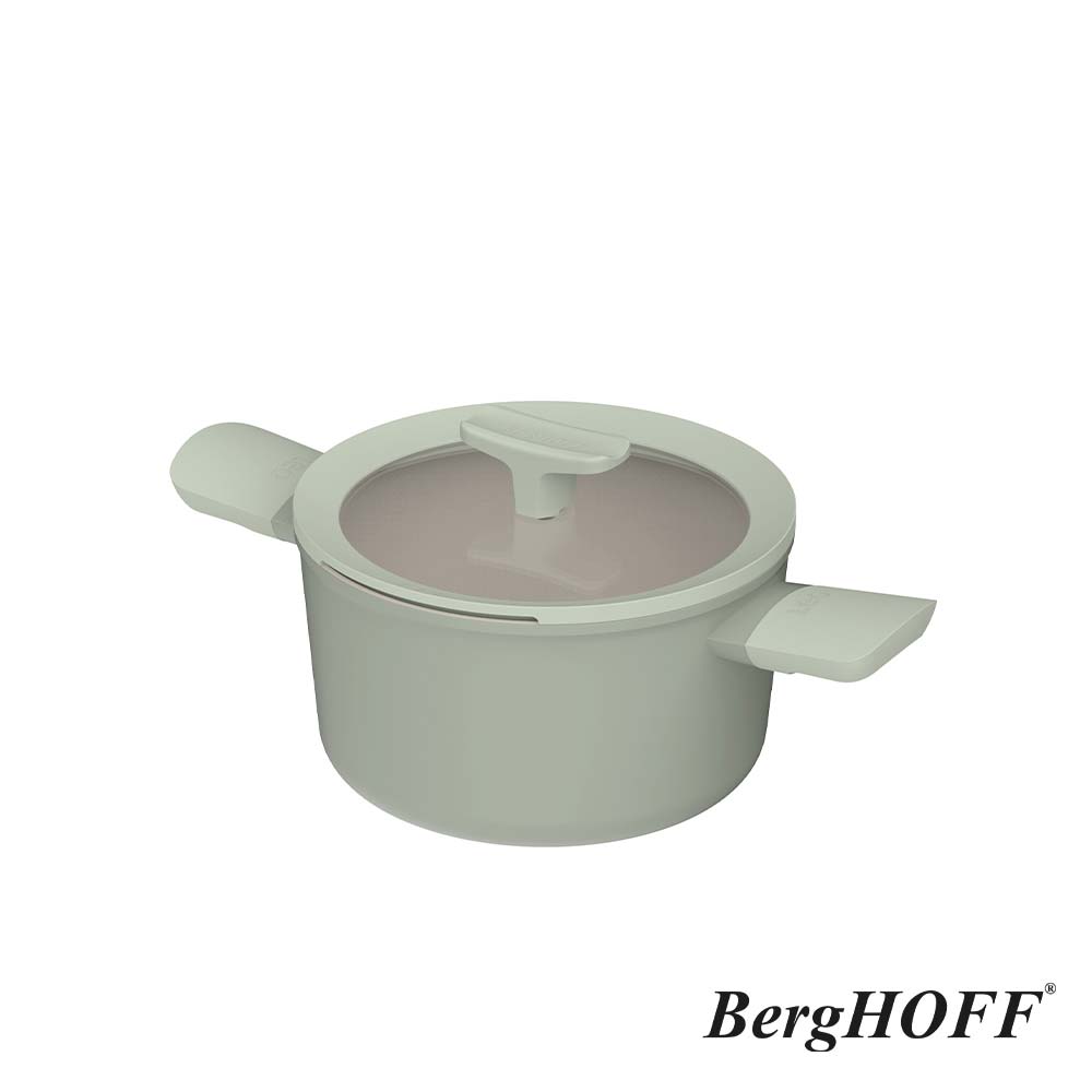 【BergHOFF貝高福】Balance陶瓷塗層不沾鍋系列_雙耳含蓋湯鍋_20cm_鼠尾草綠