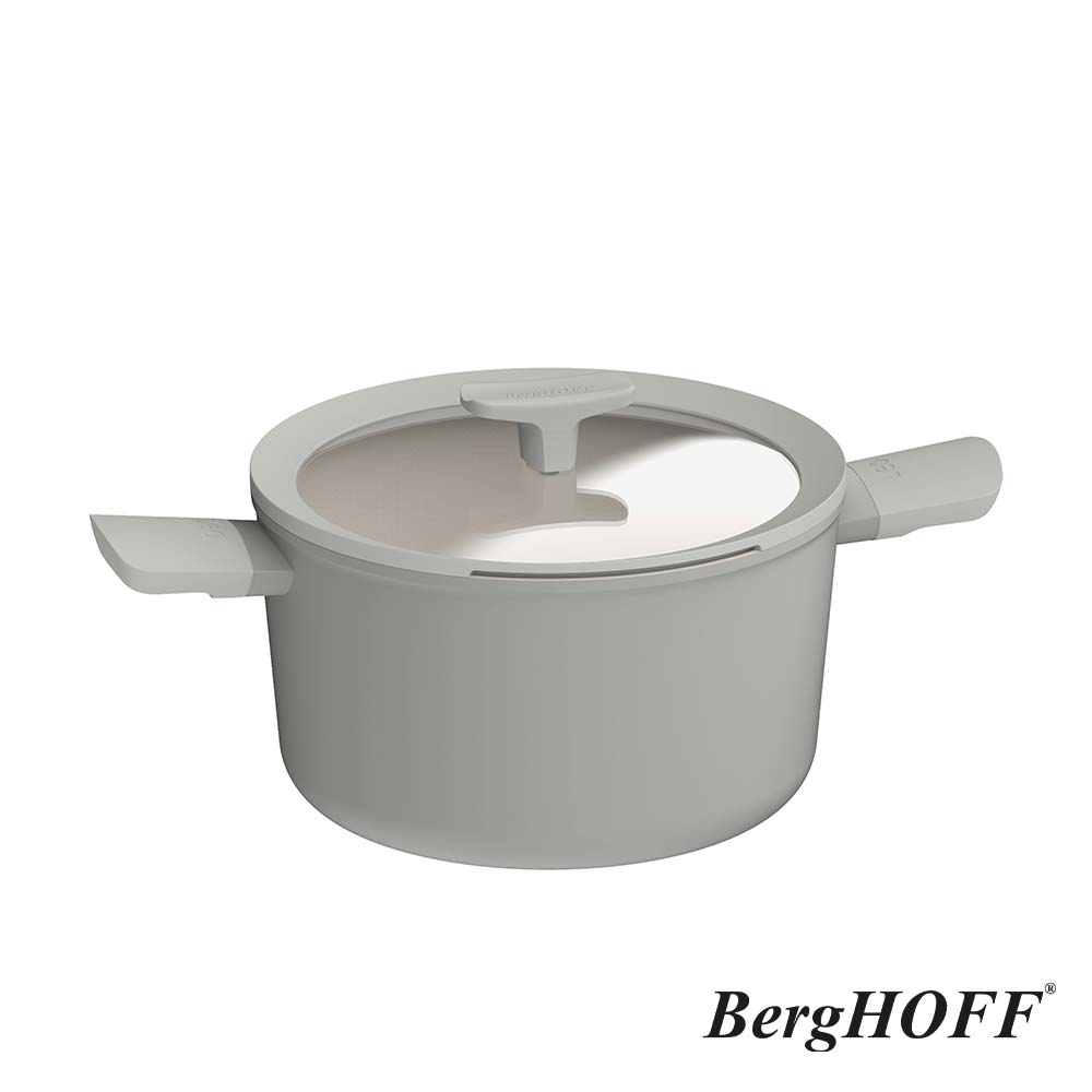 【BergHOFF貝高福】Balance陶瓷塗層不沾鍋系列_雙耳含蓋湯鍋_24cm_月霧灰