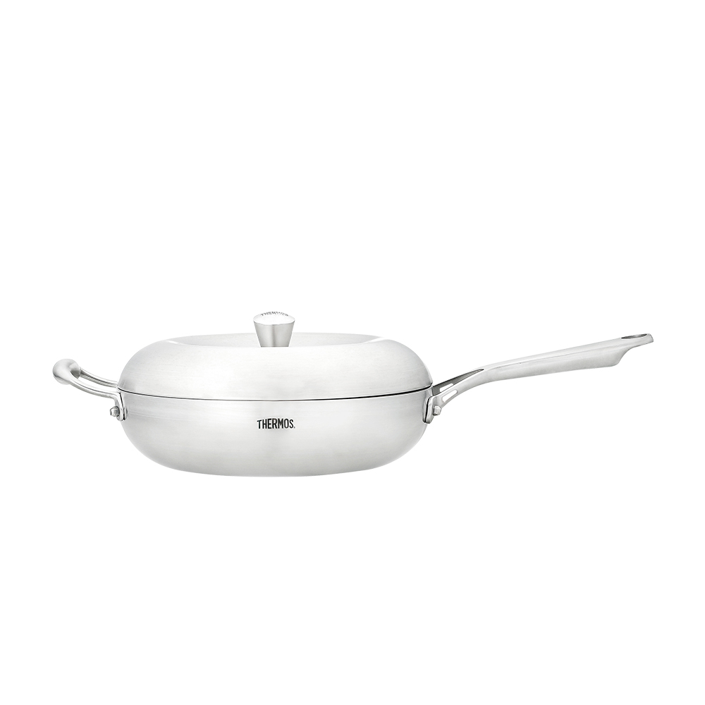 【THERMOS膳魔師】鈦健康蘋果原味鍋_SANT系列_單柄附耳平底鍋28cm