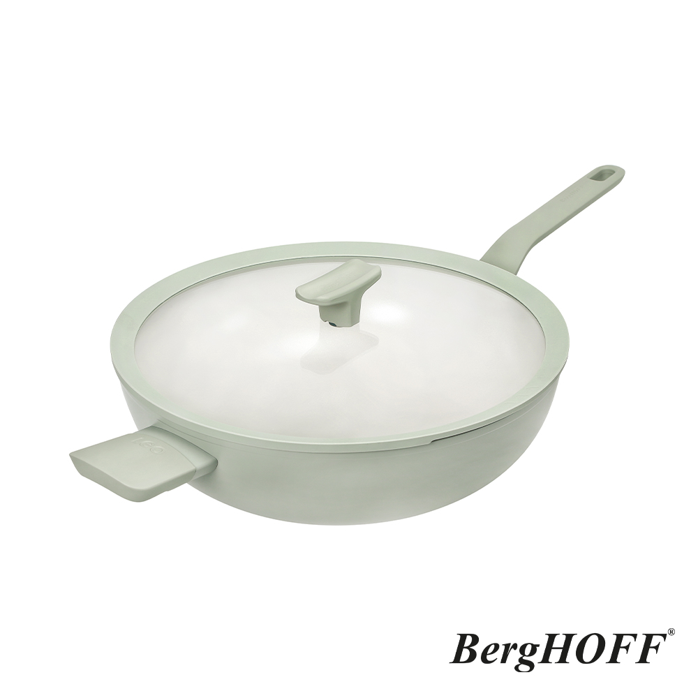 【BergHOFF貝高福】Balance陶瓷塗層不沾鍋系列_單柄含蓋炒鍋_32cm_鼠尾草綠