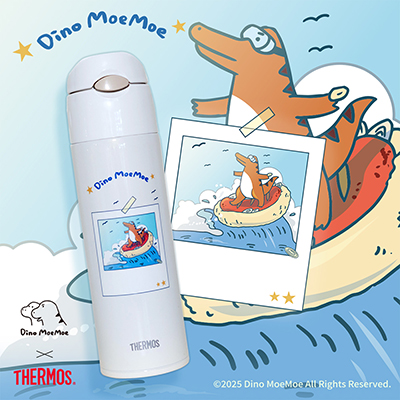 【THERMOS膳魔師】不銹鋼真空保冷瓶_FHL-551系列_550ml_萌萌衝浪恐龍