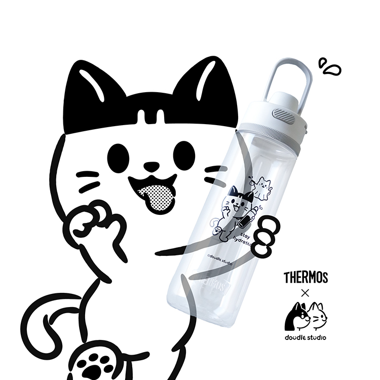 【THERMOS膳魔師】輕水瓶_TP4329系列_710ml_靈魂喵喵喝水魂