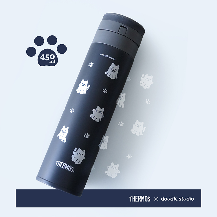 【THERMOS膳魔師】保溫瓶_JNS-454系列_450ml_靈魂喵喵貓掌魂