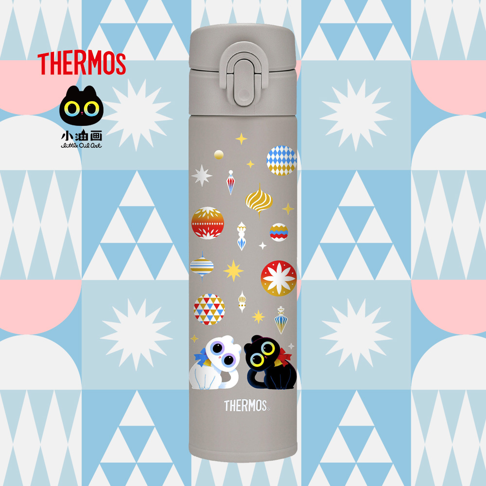 【THERMOS膳魔師】保溫瓶_JNI-403系列_400ml_小油画聖誕吊飾
