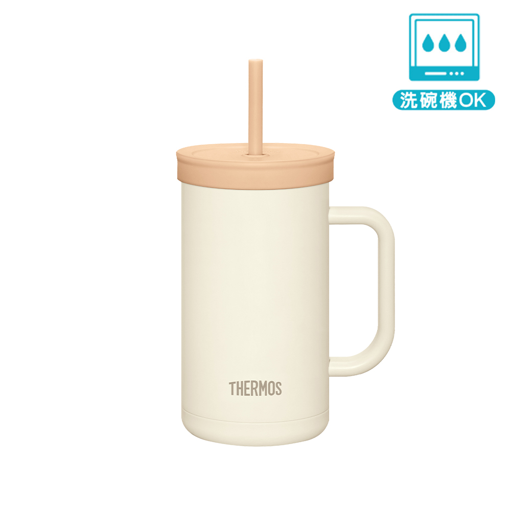 【THERMOS膳魔師】不銹鋼真空吸管杯_TKHA系列_720ml_奶油白