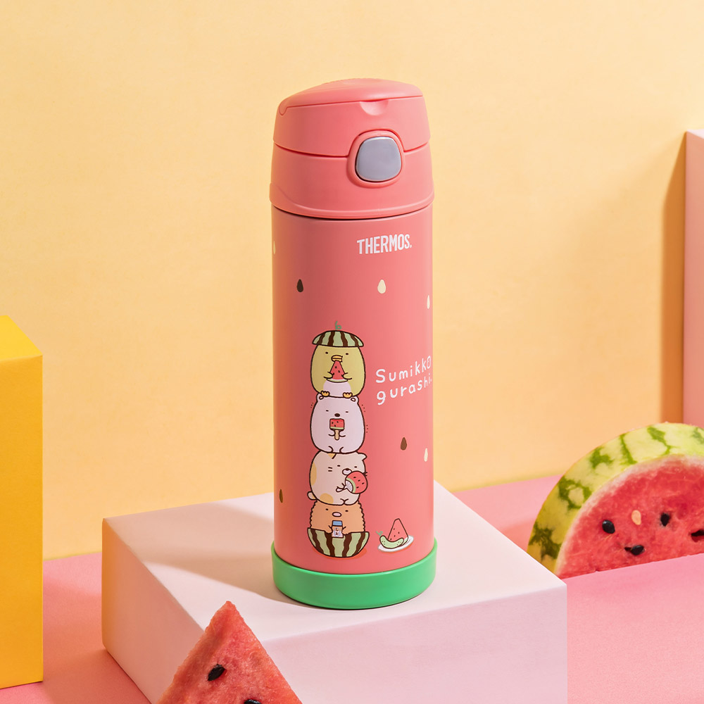 【THERMOS膳魔師】不銹鋼真空兩用保冷瓶_F4021CSG系列_470ml_角落小夥伴西瓜篇