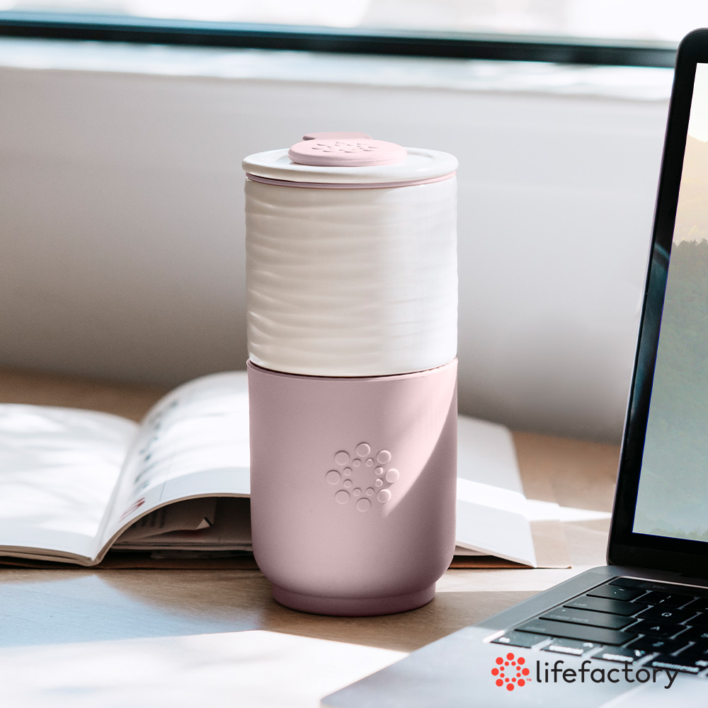 【Lifefactory】陶瓷隨行杯350ml_乾燥玫瑰