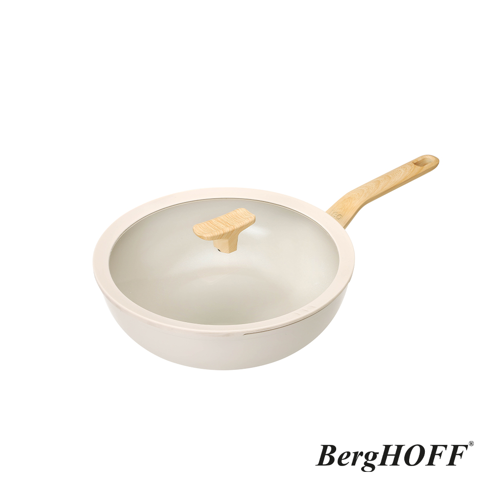 【BergHOFF貝高福】Balance陶瓷塗層不沾鍋系列_單柄含蓋炒鍋_28cm_象牙白
