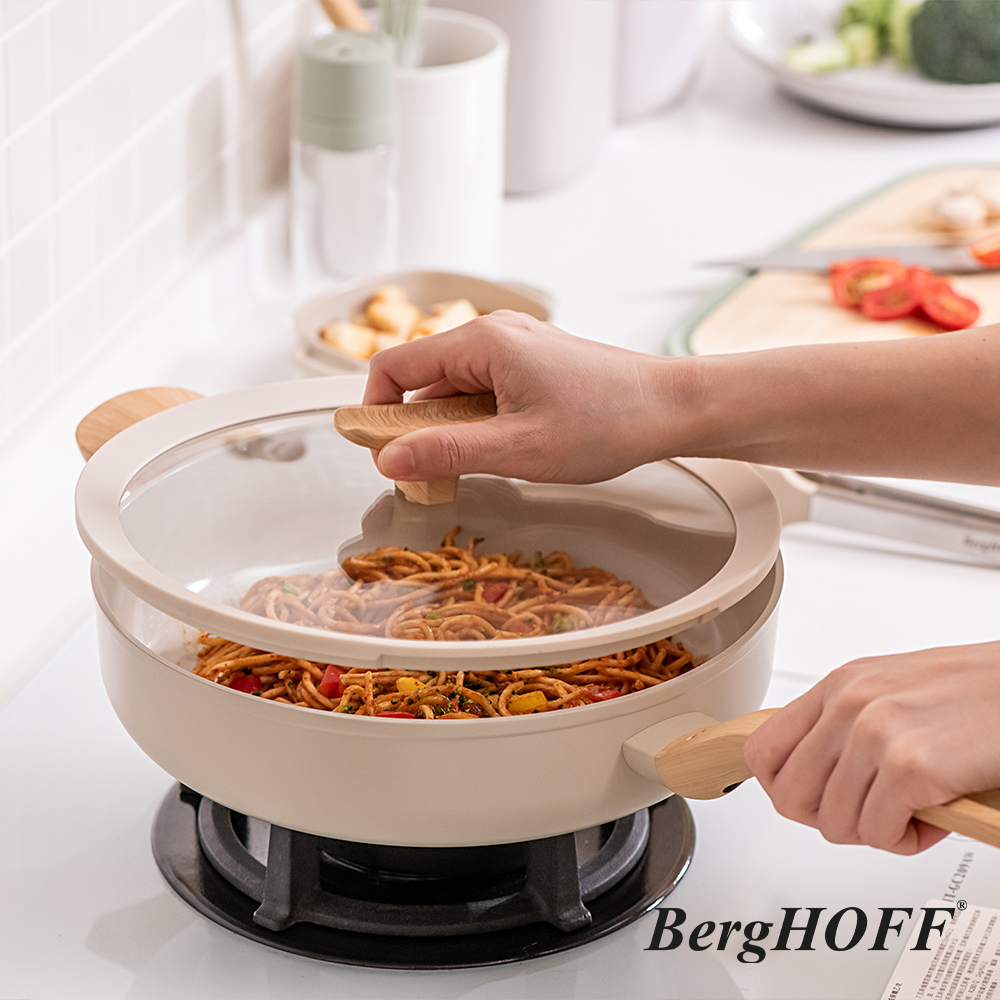 【BergHOFF貝高福】Balance陶瓷塗層不沾鍋系列_單柄附耳含蓋平底鍋_26cm_象牙白