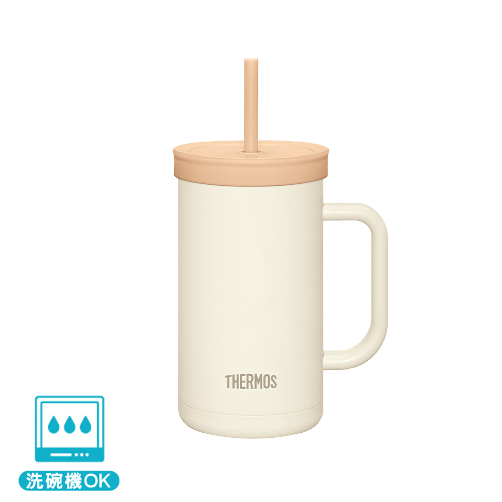 【THERMOS膳魔師】不銹鋼真空吸管杯_TKHA系列_720ml_奶油白