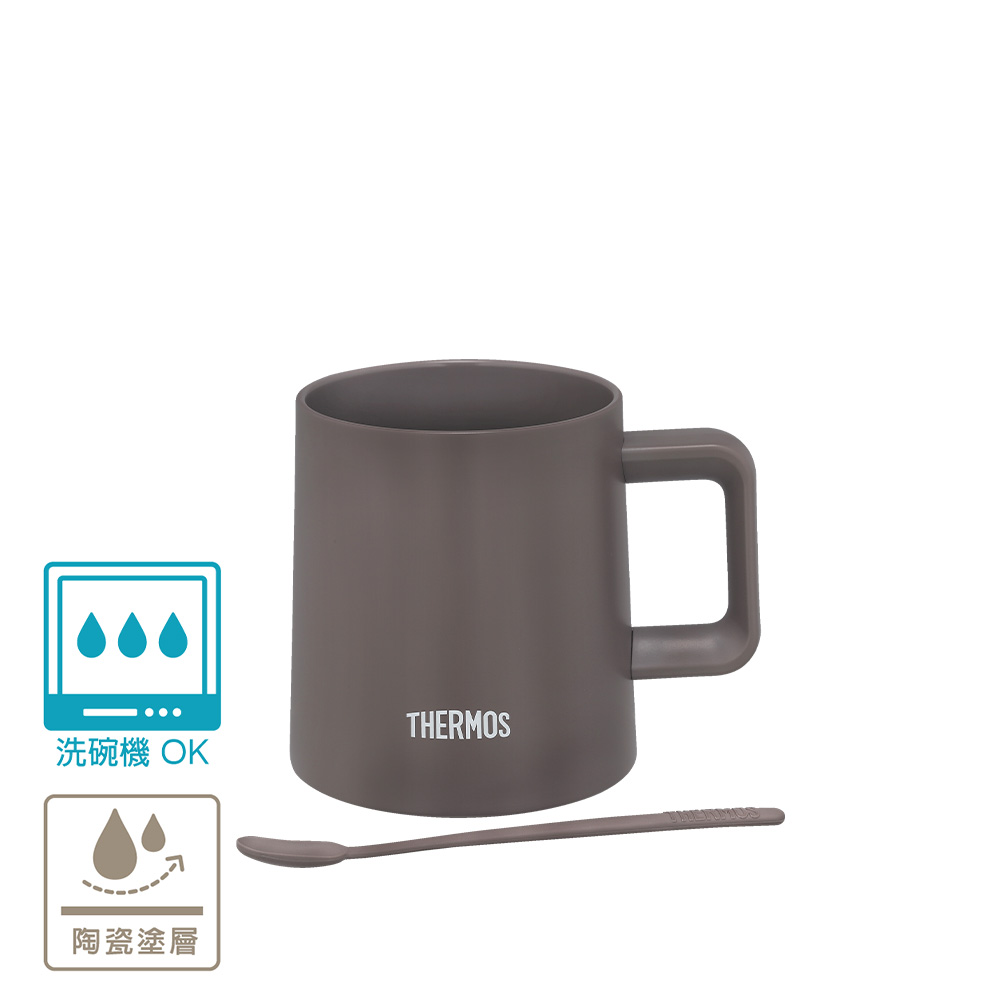 【THERMOS膳魔師】不銹鋼陶瓷塗層真空保溫杯_350ml_霧面棕